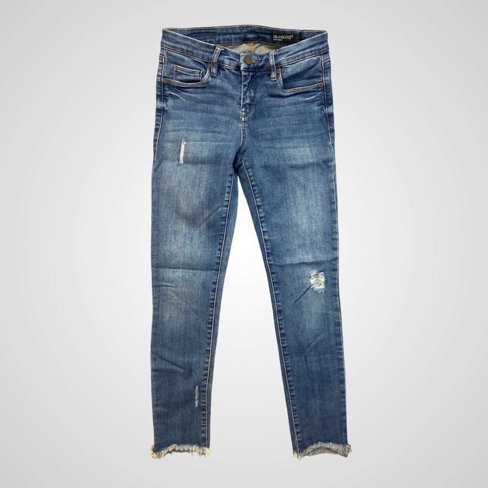 Blank NYC Skinny Jeans Womens Blue Excellent Distressed‎ Frayed Hem Medium Wash